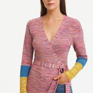 Sundance Women's Pink Space Dyed Blue Green Stripe LS Wrap Sweater Top Size S